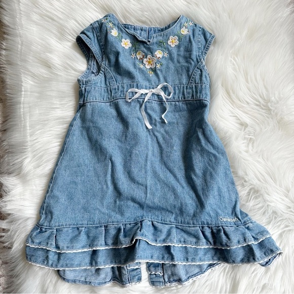 Vintage Osh Kosh Denim Embroidered Floral Dress Size 4 - Picture 1 of 6
